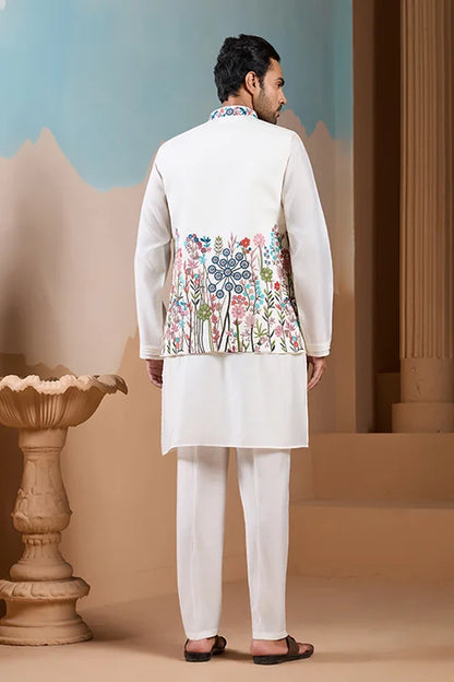 Royal Trendy White Koti Kurta Set for Men’s Wear Collection