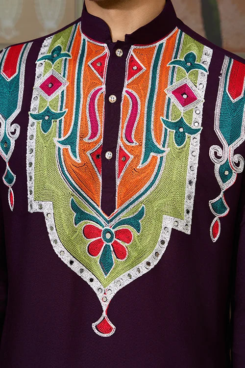 Purple Festival Wear Embroidery Mens Wear Kurta