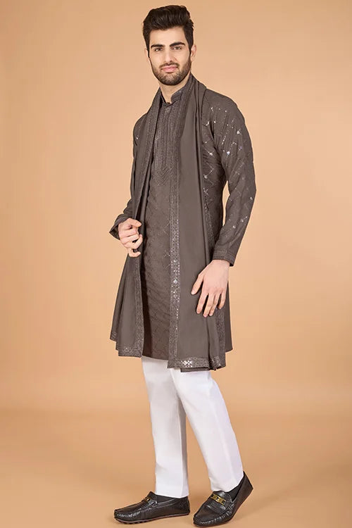 Brown Color Wedding Special Stylish Kurta For Men