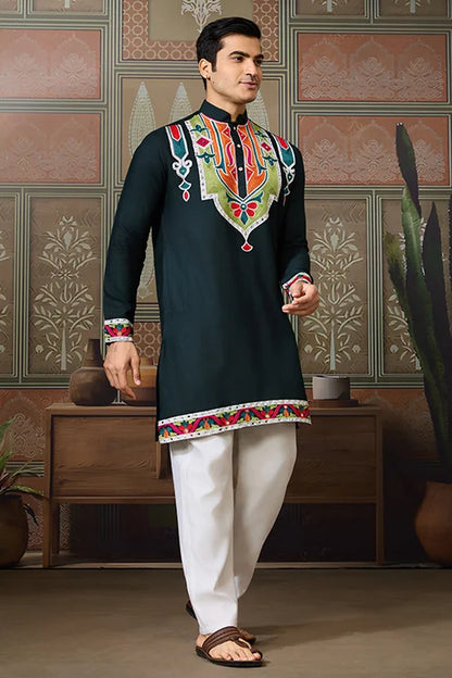 Green Embroidered Festival Wear Kurta for Men