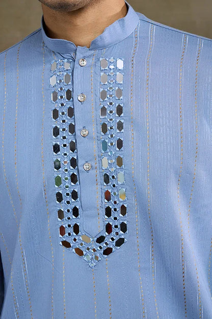 Light Blue Mirror Work Kurta – Elegant & Stylish