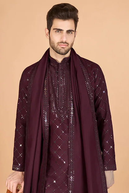 Designer Maroon Viscose Silk Men's Kurta Online