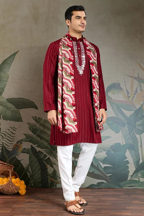 Designer Red Kurta with Dupatta for Festive Look