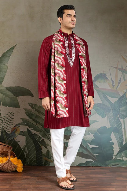 Designer Red Kurta with Dupatta for Festive Look