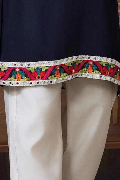 Navy Blue Embroidered Festival Wear Kurta for Men
