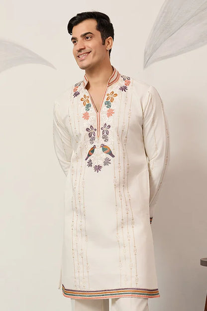Luxury White V Neck Kurta Pant For Festive Wear