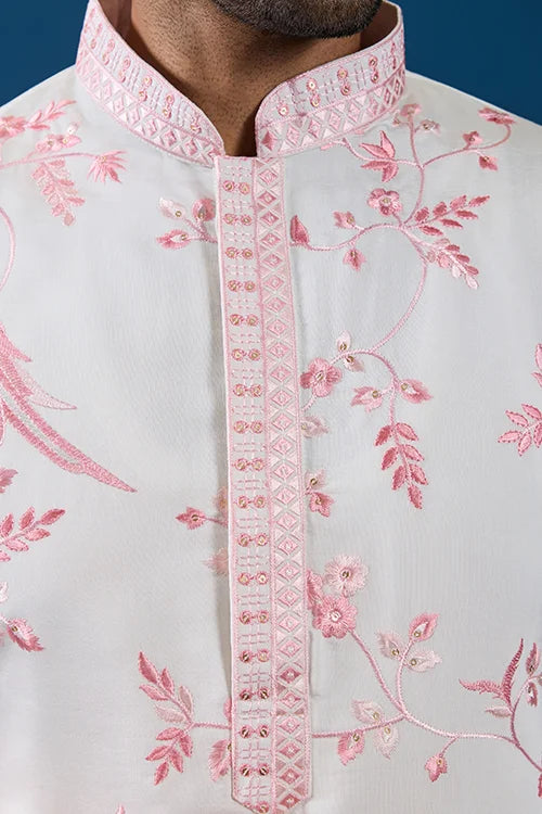 Classic White Viscose Silk Festive Kurta for Mens