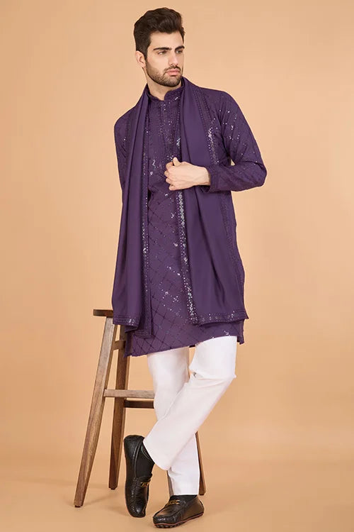 Dusty Purple Traditional Look Ethnic Wear Kurta For Men