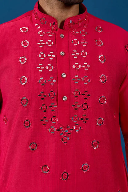Designer Rani Mirror Embroidered Kurta for Mens Wear