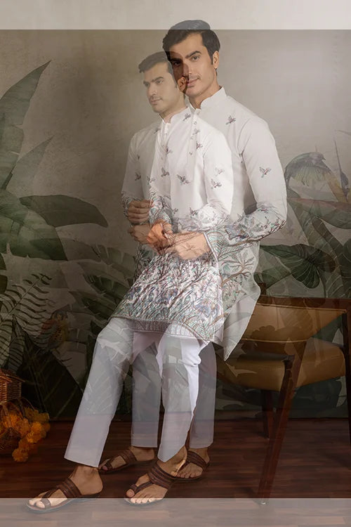 White Embroidered Work Kurta for Groom Wedding Look