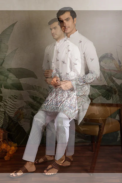 White Embroidered Work Kurta for Groom Wedding Look