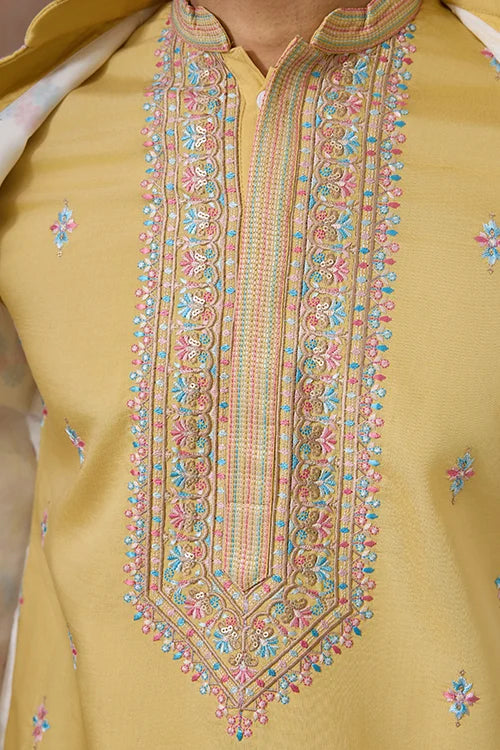 Trending Yellow Haldi Ceremony Koti Kurta for Men