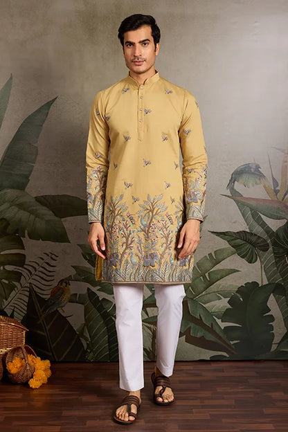 Haldi Ceremony Special Yellow Embroidered Kurta for Men