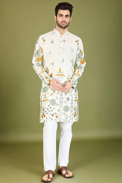 Designer White Sequence Embroidered Gents Kurta
