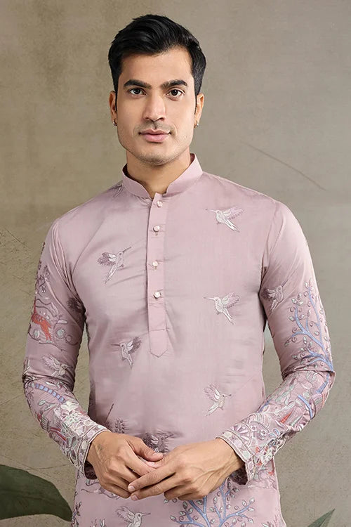 Designer Peach Silk Kurta For Men