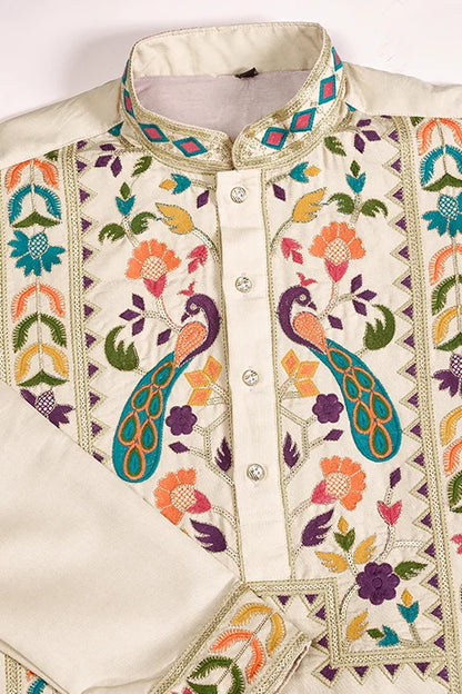 Beige Color Special Embroidered Kurta for Mens Wear