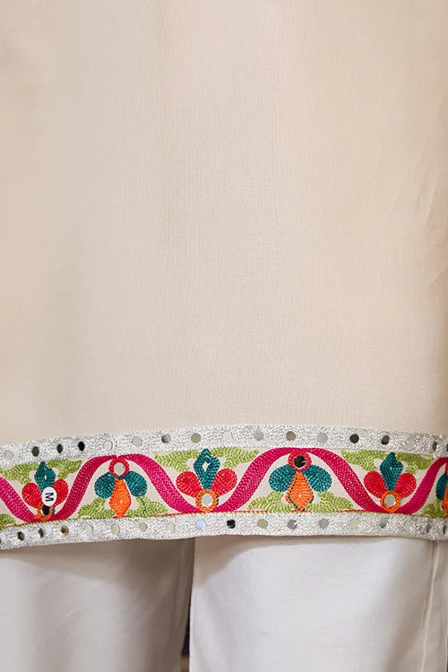 Cream Embroidered Festival Wear Kurta for Men