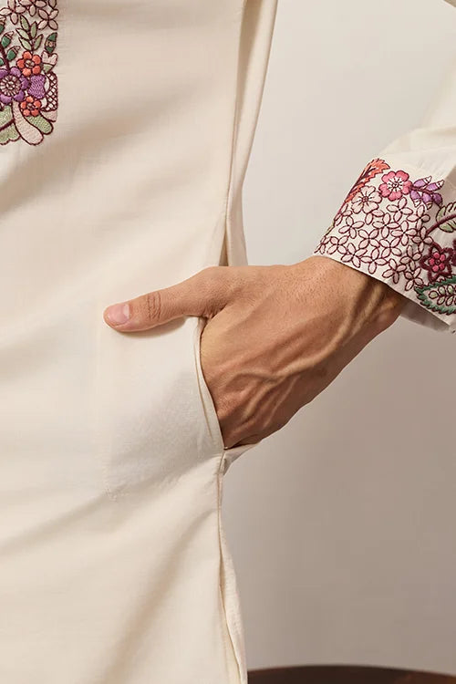 Traditional White Designer Kurta Pant Set For Mens Wear