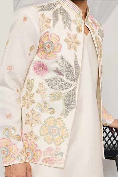 Carnival Function White Koti Kurta Pair For Mens Wear