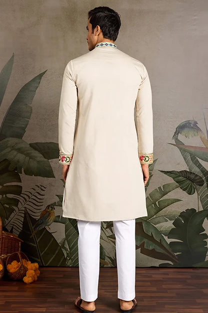 Beige Color Special Embroidered Kurta for Mens Wear