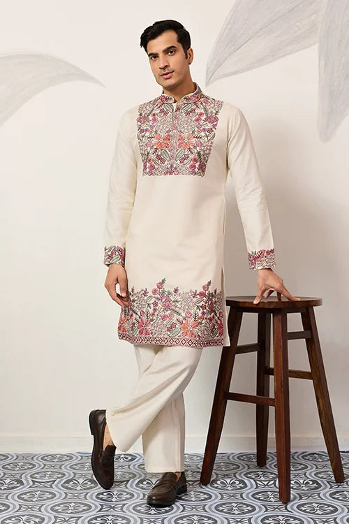 Traditional White Designer Kurta Pant Set For Mens Wear