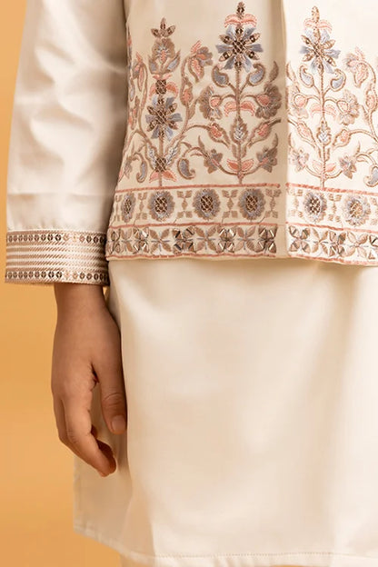 Premium White Mirror Work Koti Kurta Set for Boys