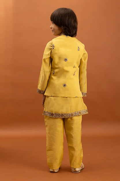Designer Yellow Koti Kurta Set For Kids Wear