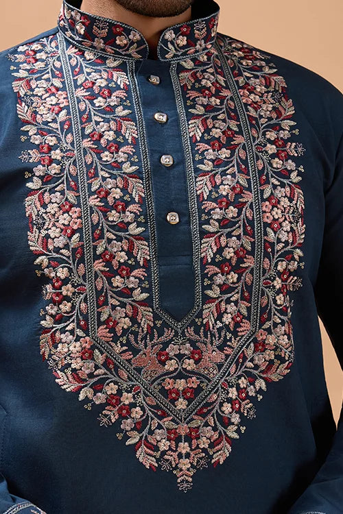 Elegant Teal Blue Kurta with Dupatta for Mens Wear