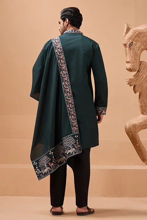 Perfect Green Festival Special Kurta with Dupatta for Mens