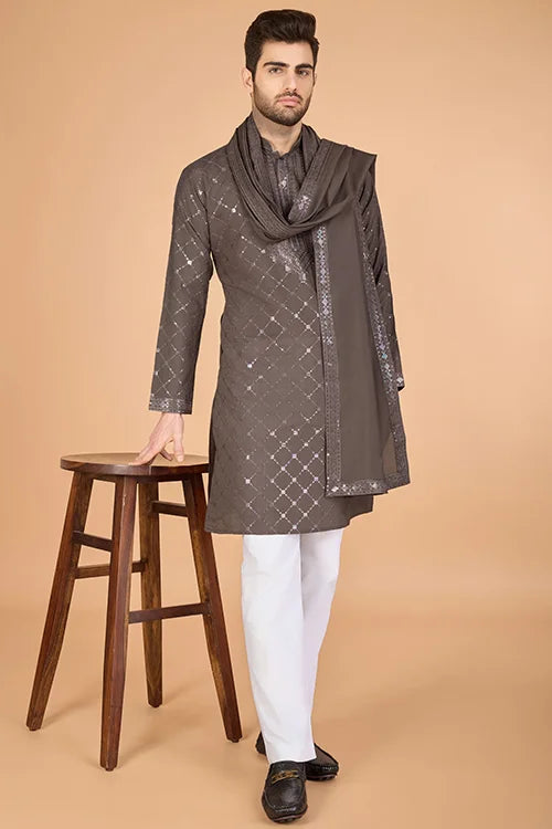 Brown Color Wedding Special Stylish Kurta For Men