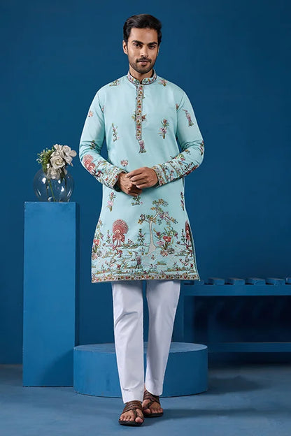 Wedding Celebration Elegant Sky Kurta for Mens Wear