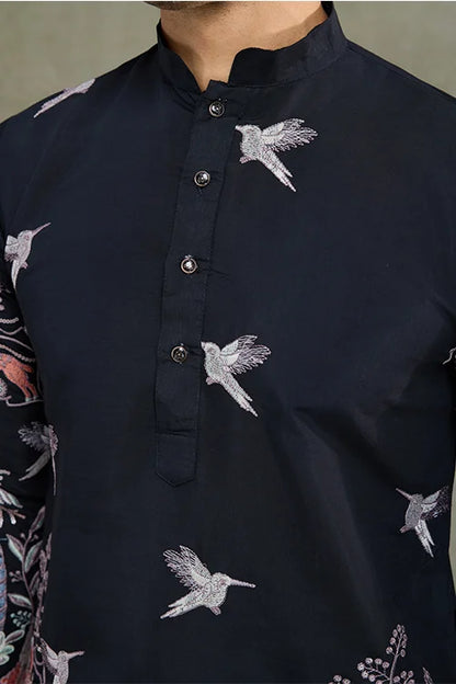Designer Black Viscose Silk Fancy Kurtas For Men