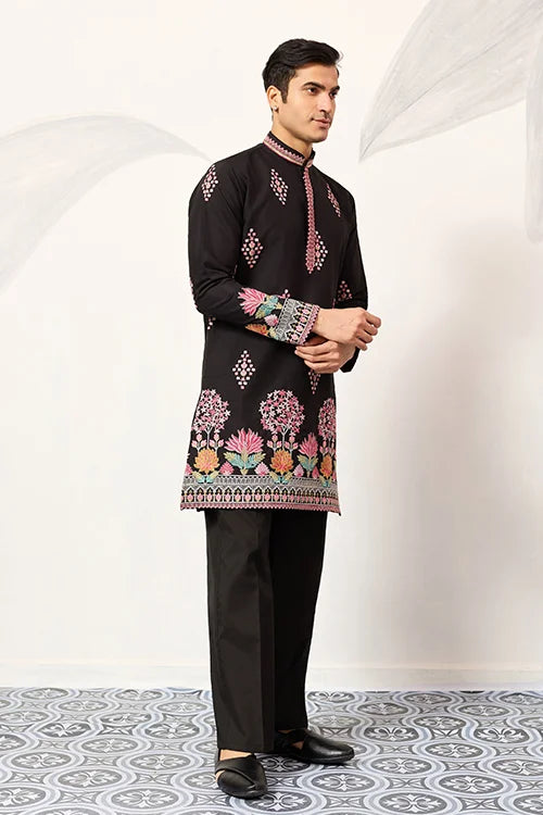 Ethnic Speical Classic Black Embroidered Kurta For Mens