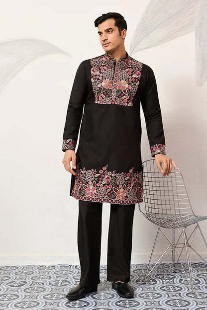Festive Wear Premium Black Kurta Pant Set For Mens