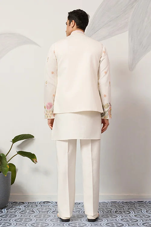 Carnival Function White Koti Kurta Pair For Mens Wear