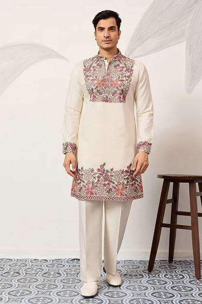 Traditional White Designer Kurta Pant Set For Mens Wear
