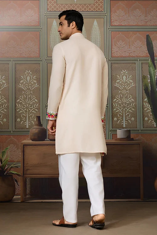 Cream Embroidered Festival Wear Kurta for Men