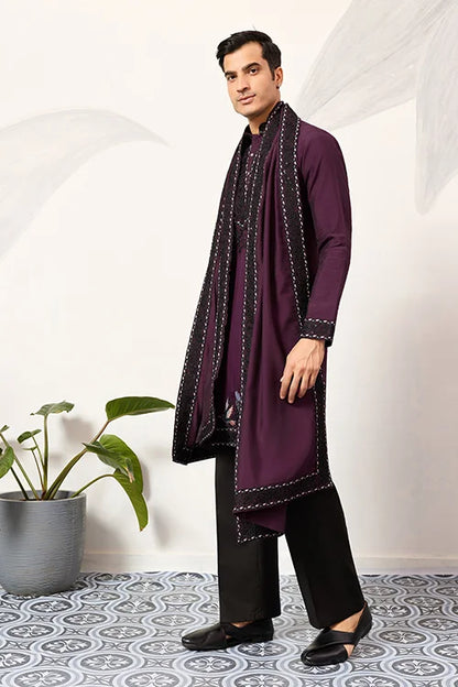 Purple Wedding Special Kurta With Dupatta For Mens Wear