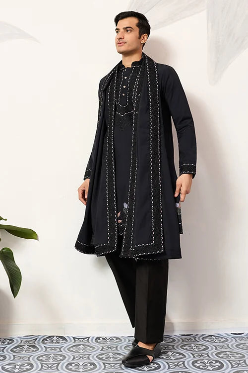 Mens Wear Luxury Navy Blue Kurta With Dupatta Collection