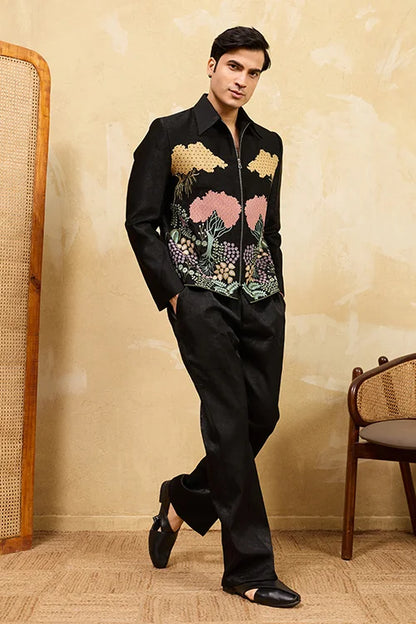 Black Velvet Wedding Bomber Suit For Mens Wear