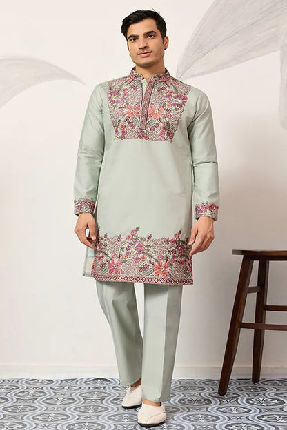 Pista Green Kurta Pant Set For Wedding & Festive Wear