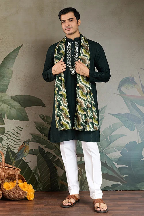Traditional Green Kurta with Dupatta for Mens Wear