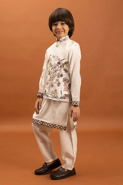 Elegant White Koti Kurta Set for Kids Traditional Wear