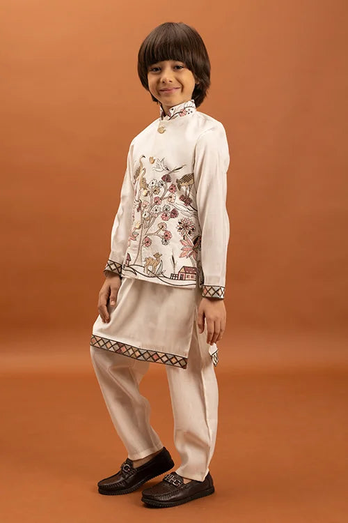 Elegant White Koti Kurta Set for Kids Traditional Wear