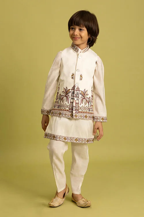 Elegant White Koti Kurta Set for Boys 6 to 12 Year