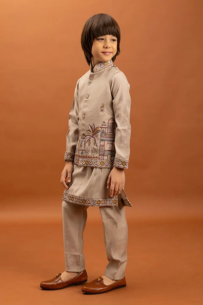 Designer Beige Koti Kurta Set for Kids 6-12 Year