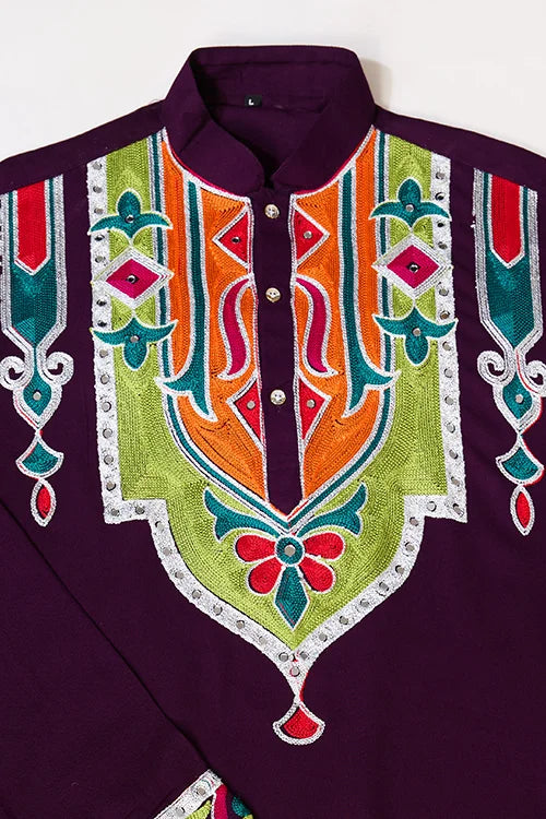 Purple Festival Wear Embroidery Mens Wear Kurta