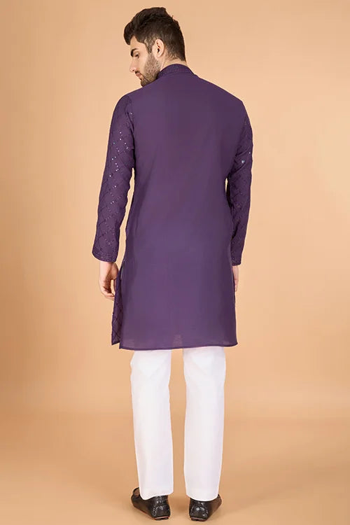 Dusty Purple Traditional Look Ethnic Wear Kurta For Men