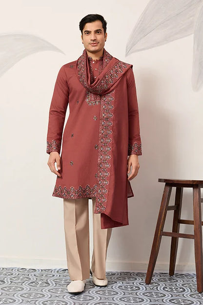 Luxury Royal Look Orange Kurta With Dupatta For Mens Collection