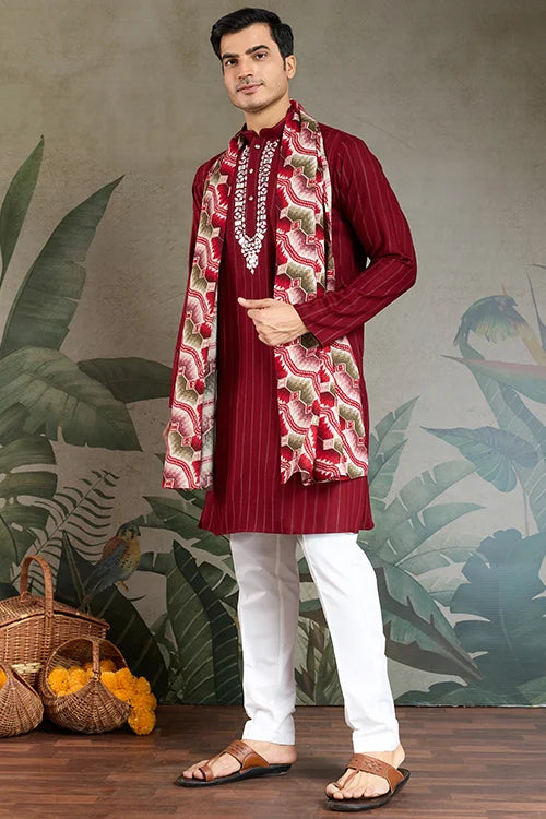 Designer Red Kurta with Dupatta for Festive Look